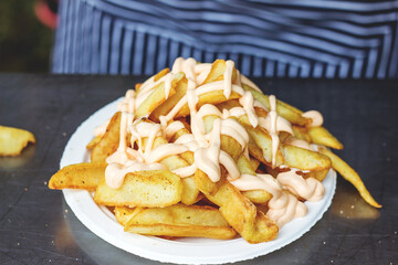 French fries with bacon and melted cheddar