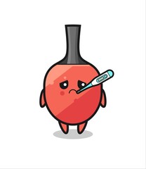 table tennis racket mascot character with fever condition