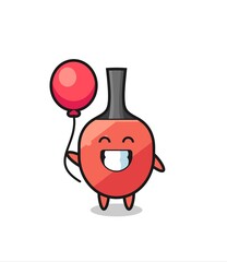 table tennis racket mascot illustration is playing balloon