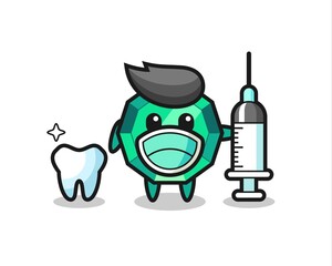 Mascot character of emerald gemstone as a dentist