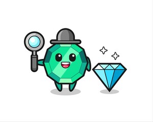 Illustration of emerald gemstone character with a diamond