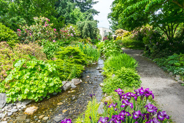Fototapeta na wymiar Seatac Garden Path And Stream