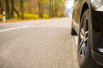 Car on the Street in the Forest in Ascona, Switzerland.