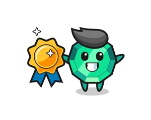emerald gemstone mascot illustration holding a golden badge