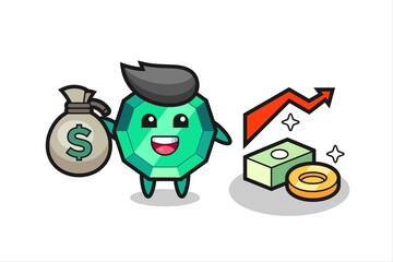 emerald gemstone illustration cartoon holding money sack