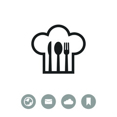 Chef hat with fork, spoon and knife inside.