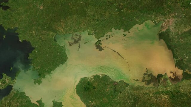 Rising water resources in Lake Victoria, Africa, time lapse animation aerial satellite view. Images furnished by Nasa