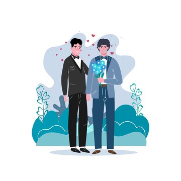 Unconventional wedding. Gay, bisexual and transgender people marriage.