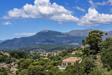 Picturesque view valley in Cote dAzur from Cagnes-sur-Mer. Cagnes-sur-Mer (between Nice and Cannes) - commune of Alpes-Maritimes department in Provence Alpes - Cote d'Azur region, France. Europe.