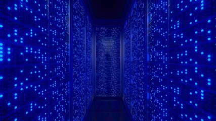 Server racks in computer network security server room data center. 3d rendering