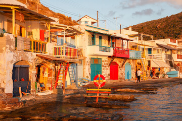 Fototapeta na wymiar Colourful houses in the small village of Klima on the island of Milos, Cyclades, Greece