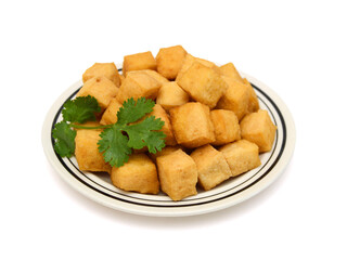 Fried tofu on a white background 