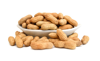 Composition from nuts on the white isolated background 
