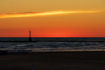 Fototapeta na wymiar Deep orange sky before dawn