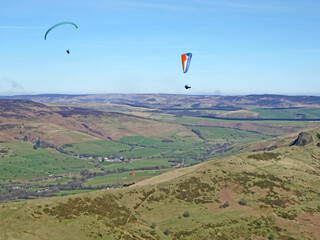 Paragliders in the Peak District Derbyshire from Mam Tor	