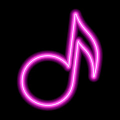 Pink neon note sign on a black background