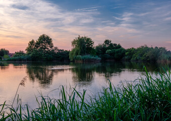 Die Abenddämmerung an Fischweihern