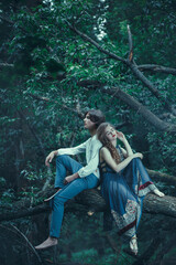 Young couple of elves in love outdoor