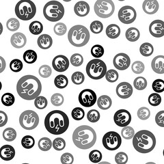 Black Magnet icon isolated seamless pattern on white background. Horseshoe magnet, magnetism, magnetize, attraction. Vector