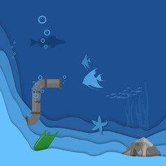 Sea depth with marine animals and underwater plants. Nature illustration with ocean wildlife. 