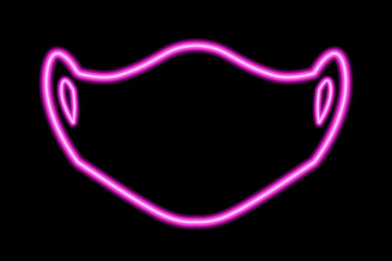 The silhouette of a medical mask on a black background. Pink line in neon style