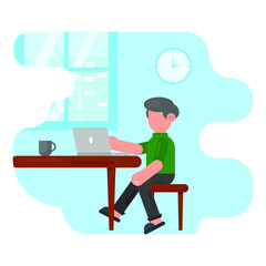 workspace in table with drink coffee icon illustration vector graphic