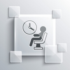 Grey Human waiting in airport terminal icon isolated on grey background. Square glass panels. Vector