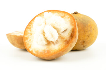 Fresh Santol fruit, meliaceae fruit, cottonfruit (Sandoricum koetjape) isolated on white background. tropical fruit grown in Southeast Asia