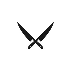 Black crossed knives. BBQ and grill tools. Barbeque cutlery. Kitchen utensil.