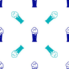 Blue Glass of beer icon isolated seamless pattern on white background. Vector