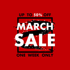 March sale banner on red background for promotion design. Sale banner. Special offer price sign. Discount offer price sign.