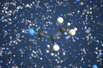 Polyacrylonitrile molecule, conceptual molecular model. Chemical 3d rendering
