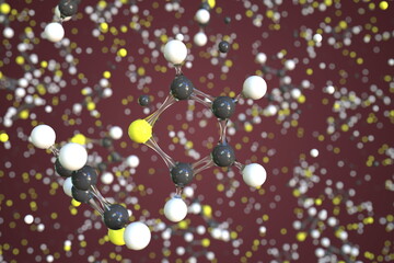 Molecule of thiophene, conceptual molecular model. Scientific 3d rendering