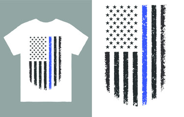 PREMIUM MEN'S USA FLAG BLUE LIVES MATTER POLICE T-SHIRT VECTOR DESIGN RING-SPUN