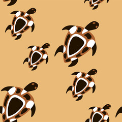 seamless pattern golden black and white brown turtle vector