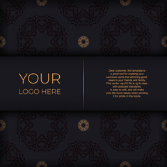 Black luxury postcard design with gold vintage mandala ornament. Can be used as background and wallpaper. Elegant and classic vector elements are great for decoration.