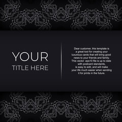 Black luxury invitation card design with vintage Indian ornament. Can be used as background and wallpaper. Elegant and classic vector elements ready for print and typography.