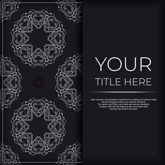 Black luxury invitation card design with silver vintage ornament. Can be used as background and wallpaper. Elegant and classic vector elements ready for print and typography.