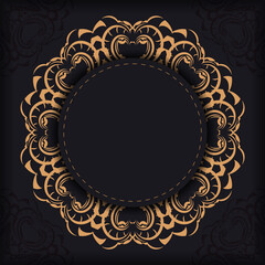 Black luxury postcard design with vintage indian mandala ornament. Can be used as background and wallpaper. Elegant and classic vector elements ready for print and typography.