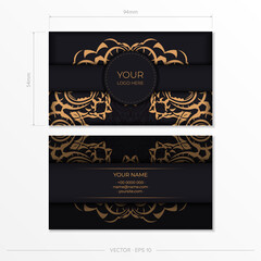Fototapeta na wymiar Black luxury business card design with gold vintage ornament. Can be used as background and wallpaper. Elegant and classic vector elements are great for decoration.