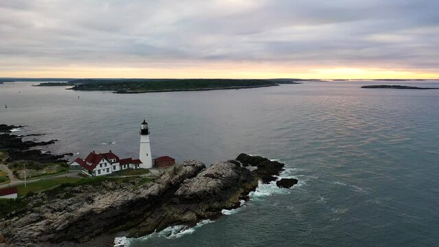 Drone Video of Portland Head Light Lighthouse in Maine 