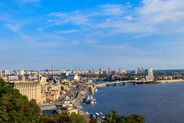 View of the Dnieper river and Kiev cityscape, Ukraine