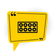 Black Skateboard wheel icon isolated on white background. Skate wheel. Yellow speech bubble symbol. Vector