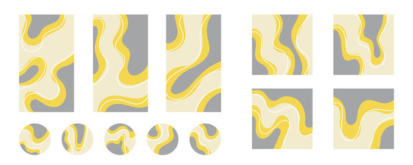 Fototapeta na wymiar Social media stories, posts, highlights templates set for bloggers. Abstract vector trendy yellow gray backgrounds. 