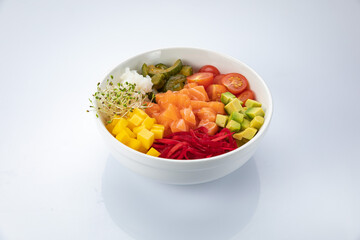 Hawaiian cuisine. Poke on a white background
