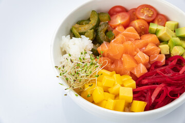 Hawaiian cuisine. Poke on a white background
