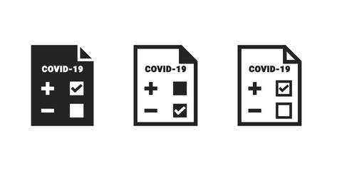 Document file with coronavirus test. Covid form diagnostic report. Test result on medical paper. Illustration vector