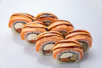 Japanese cuisine. Rolls on a white background
