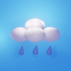 3d rendering of a cloud with rain. in the style of cartoon minimalism. Icons for weather forecast.