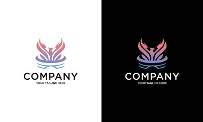 Abstract concept vector, logo design concept and emblem in bright gradient color - phoenix icon.